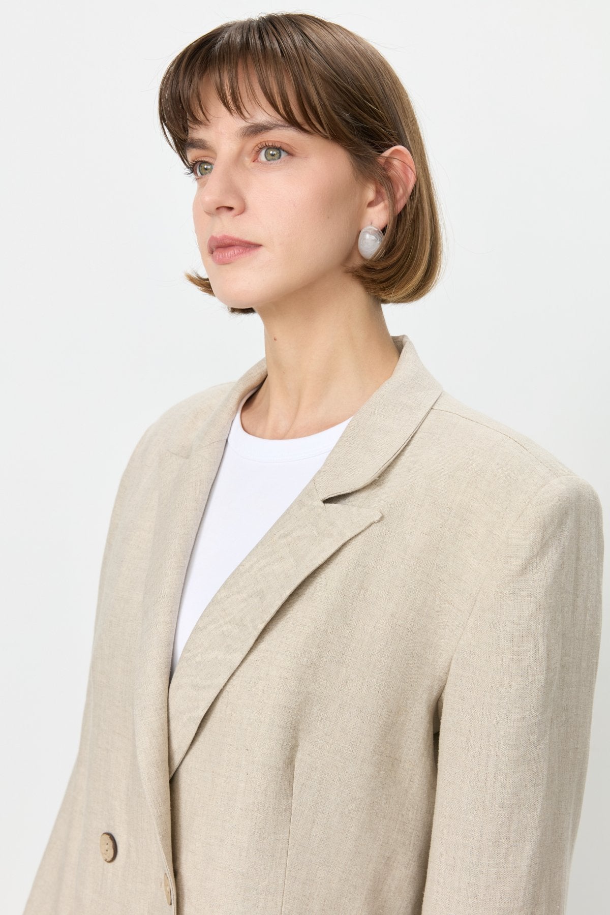Keten Blazer Ceket - Bej
