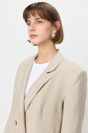 Keten Blazer Ceket - Bej