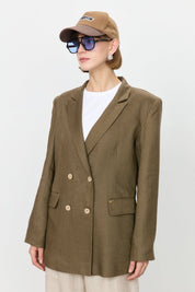Keten Blazer Ceket - Haki