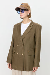 Keten Blazer Ceket - Haki