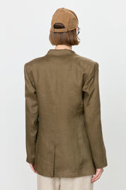 Keten Blazer Ceket - Haki