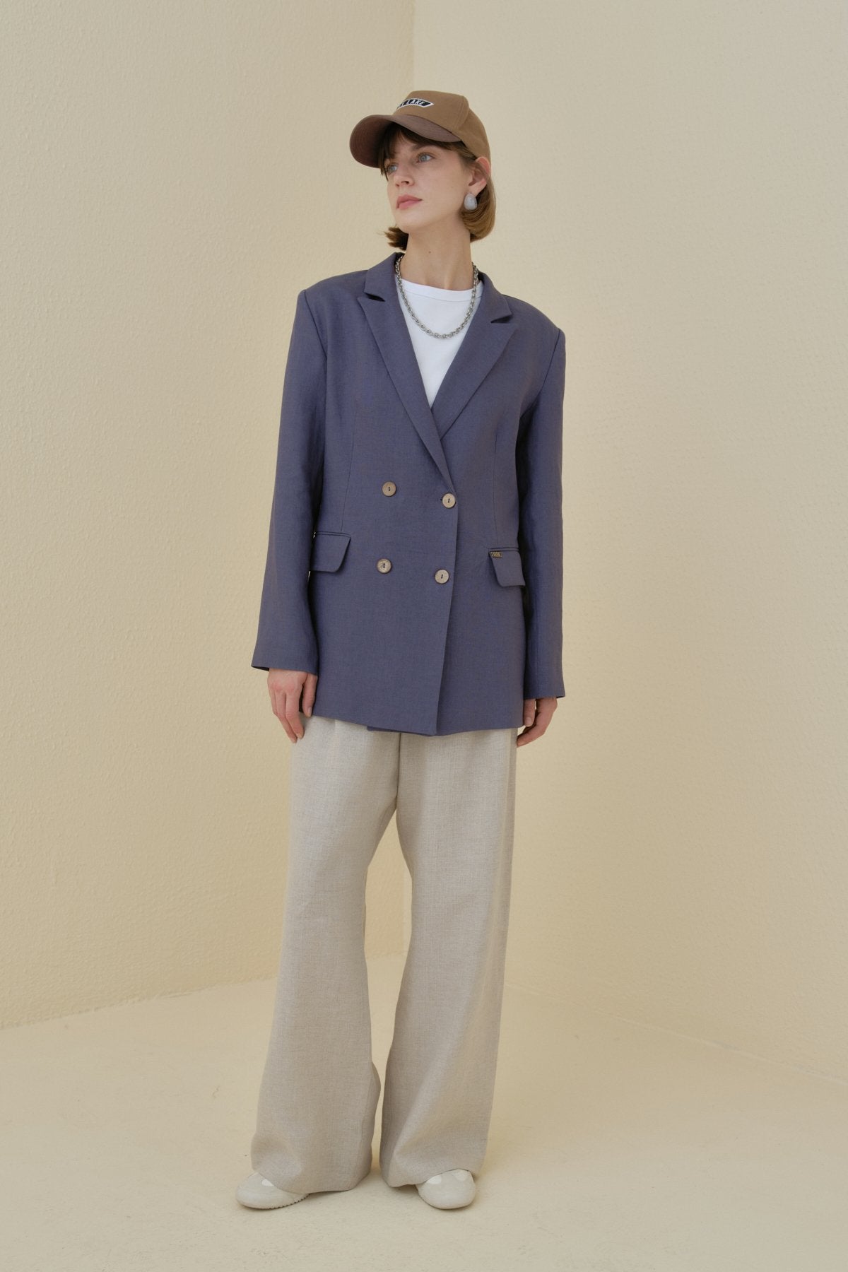 Keten Blazer Ceket - İndigo