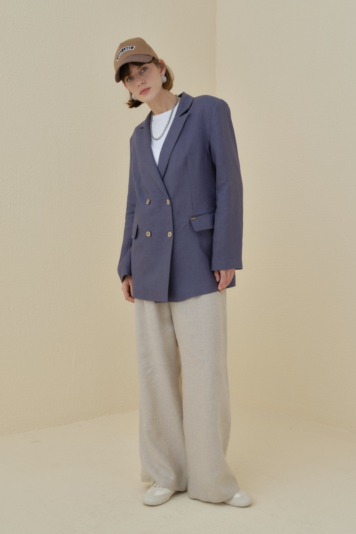 Keten Blazer Ceket - İndigo