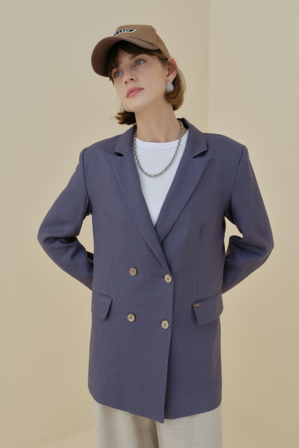 Keten Blazer Ceket - İndigo