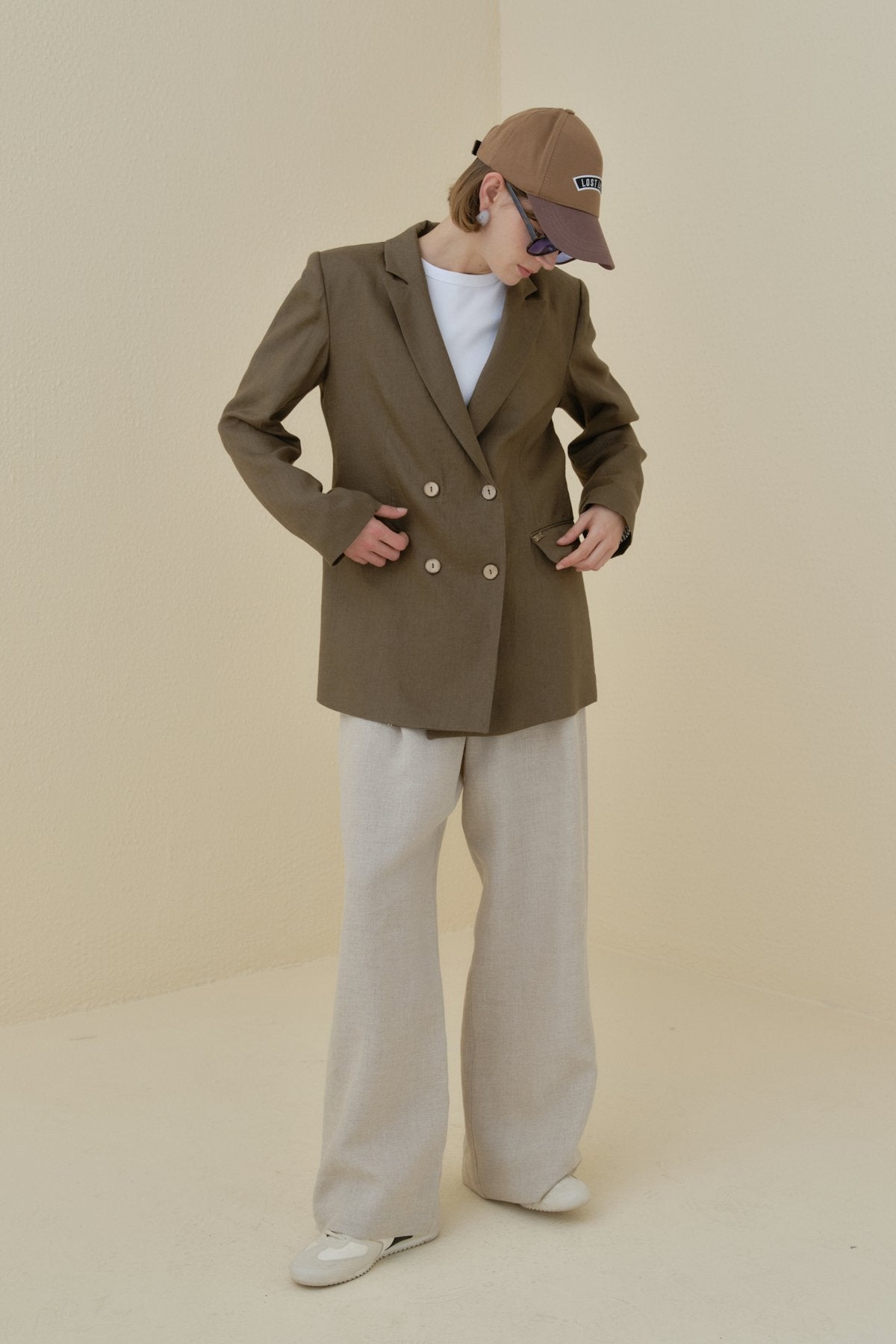 Keten Blazer Ceket - İndigo
