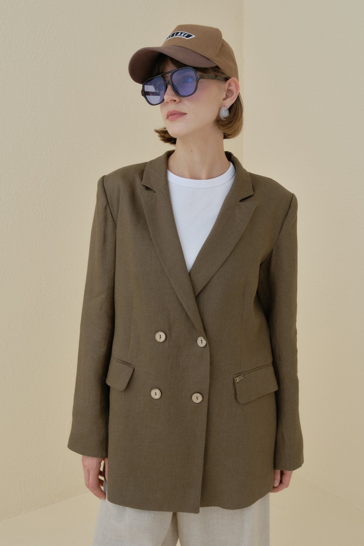 Keten Blazer Ceket - İndigo