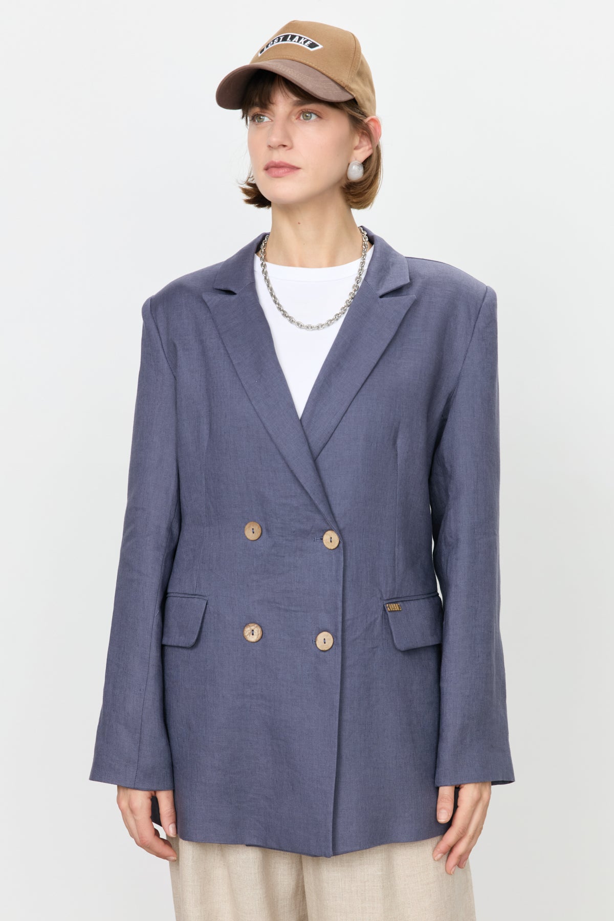 Keten Blazer Ceket - İndigo