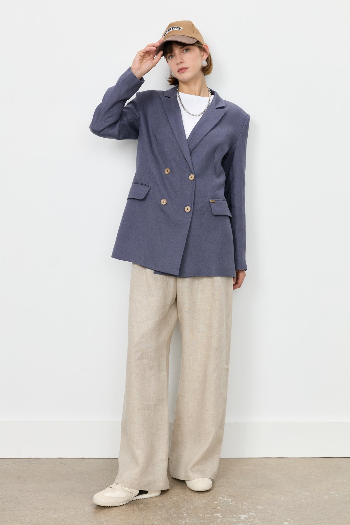 Keten Blazer Ceket - İndigo