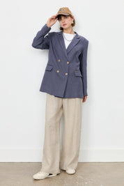 Keten Blazer Ceket - İndigo