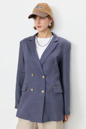 Keten Blazer Ceket - İndigo