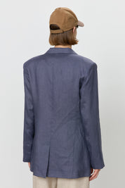 Keten Blazer Ceket - İndigo
