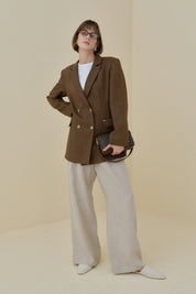 Keten Blazer Ceket - Kahve