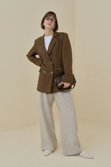 Keten Blazer Ceket - Kahve
