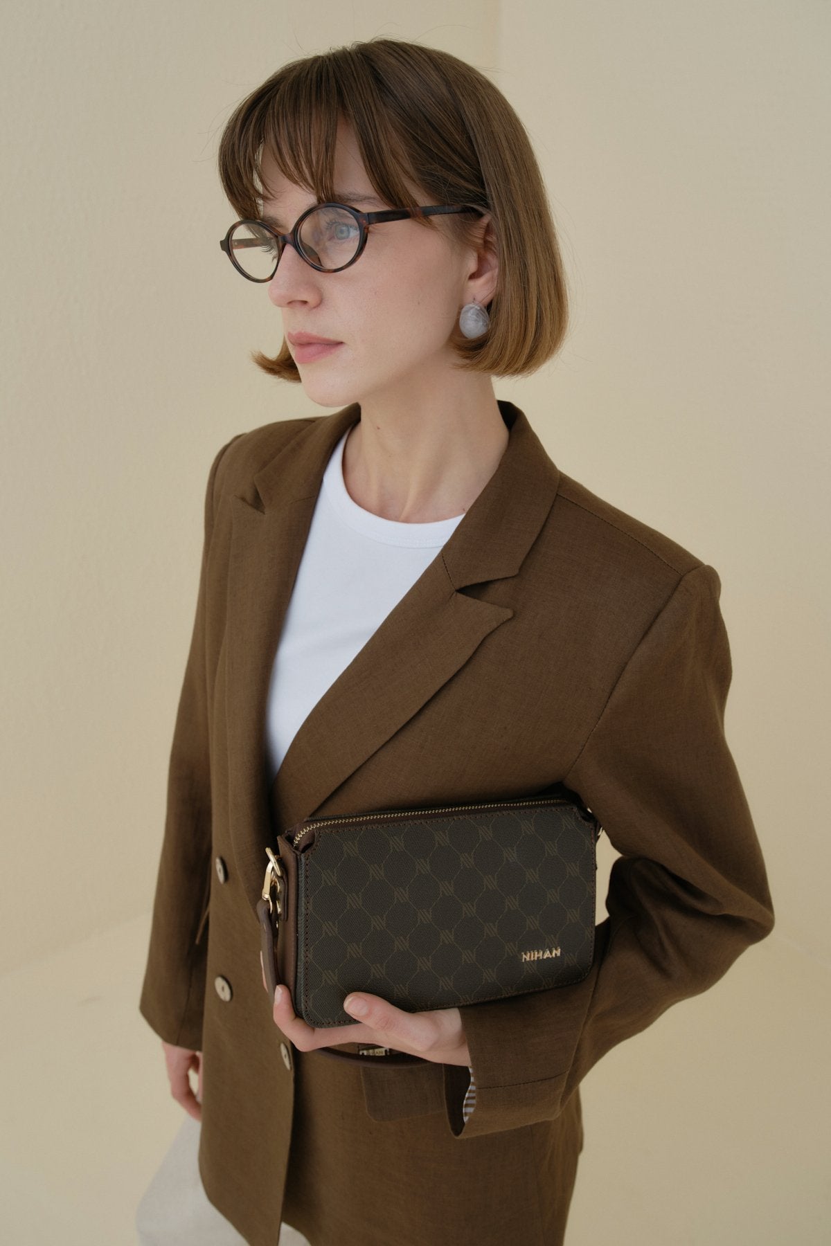 Keten Blazer Ceket - Kahve