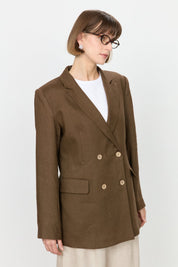 Keten Blazer Ceket - Kahve