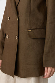 Keten Blazer Ceket - Kahve