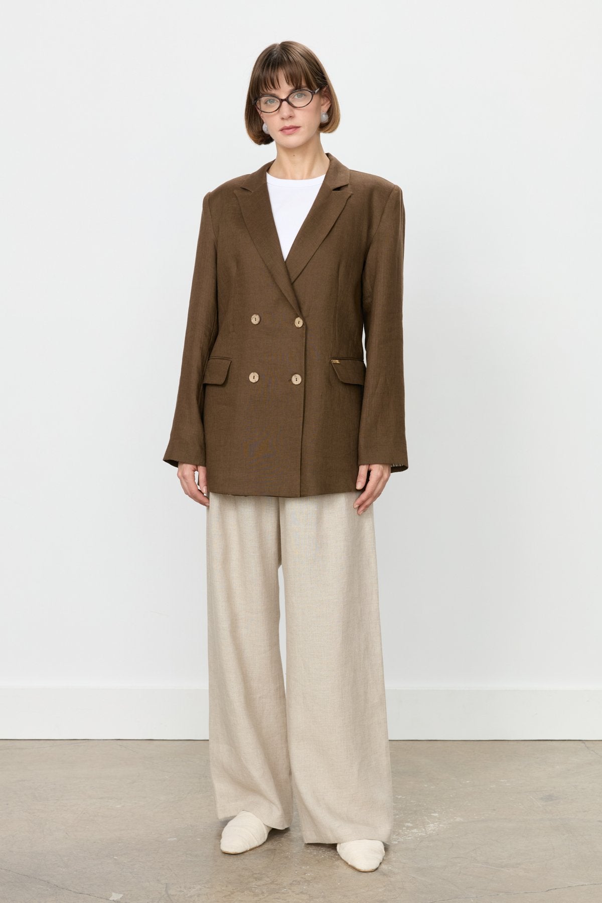 Keten Blazer Ceket - Kahve