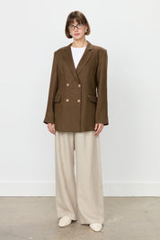 Keten Blazer Ceket - Kahve