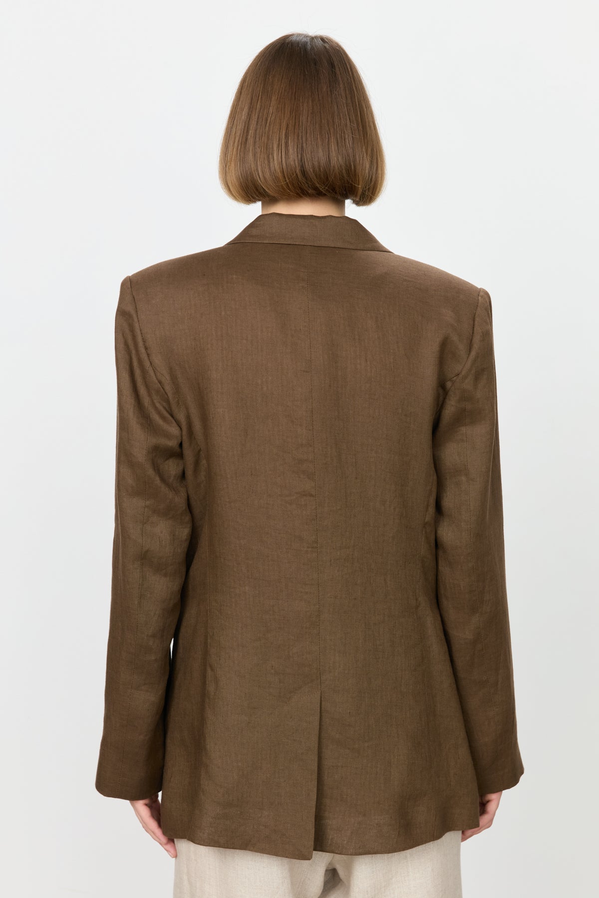 Keten Blazer Ceket - Kahve