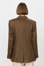 Keten Blazer Ceket - Kahve