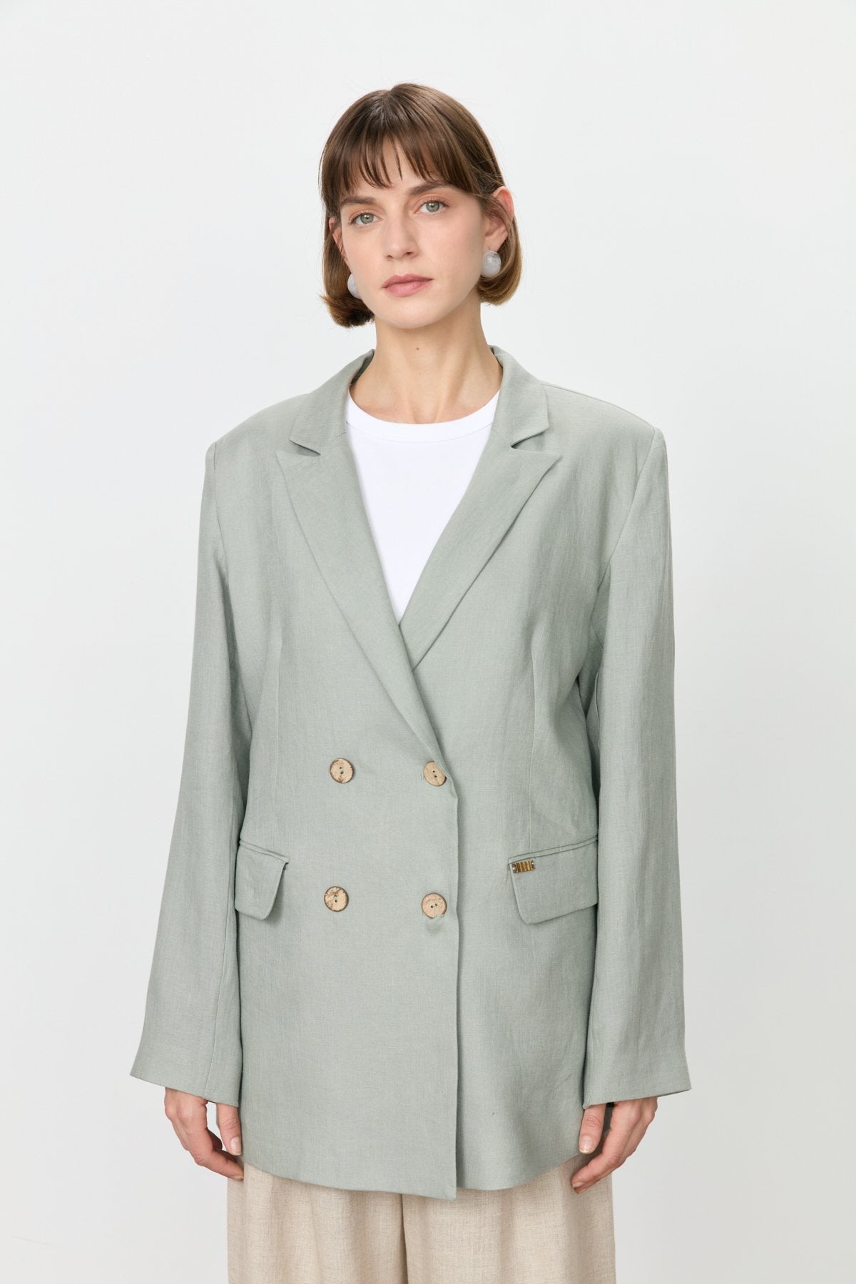 Keten Blazer Ceket - Mint