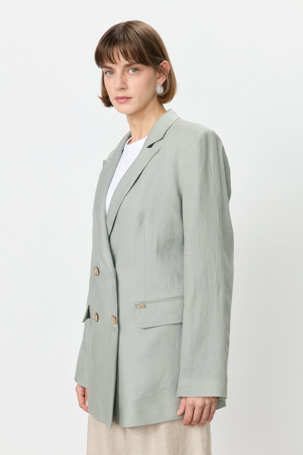 Keten Blazer Ceket - Mint