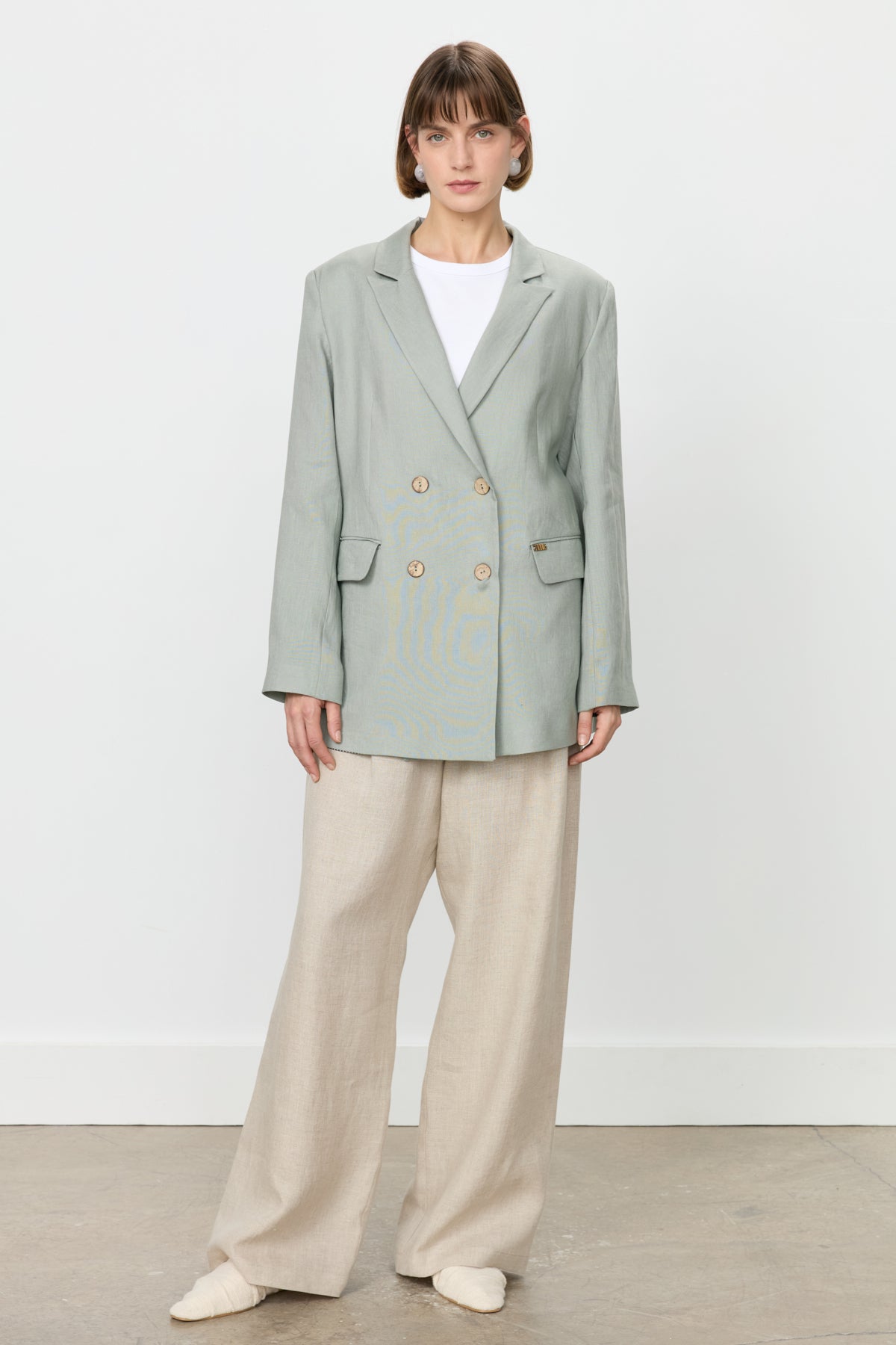 Keten Blazer Ceket - Mint