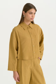 Linen Crop Shirt - Acid Wash