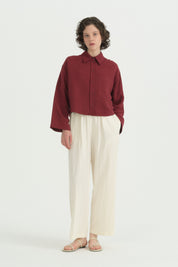 Linen Crop Shirt - Burgundy