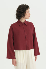 Linen Crop Shirt - Burgundy