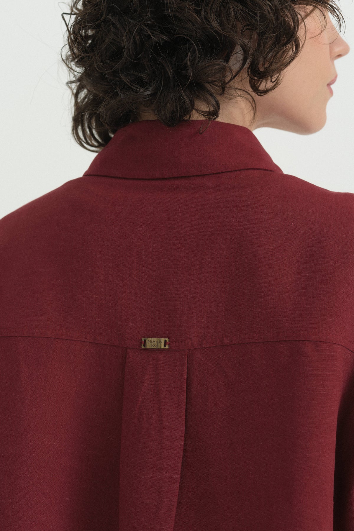 Linen Crop Shirt - Burgundy