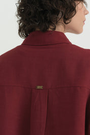 Linen Crop Shirt - Burgundy