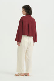 Linen Crop Shirt - Burgundy
