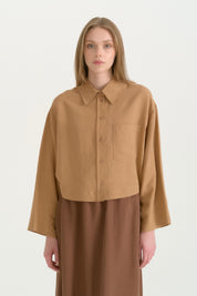 Linen Crop Shirt - Camel