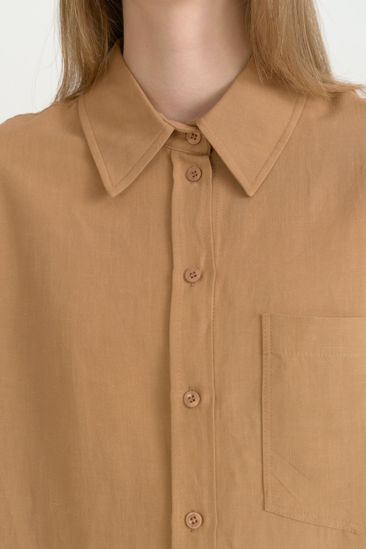 Linen Crop Shirt - Camel