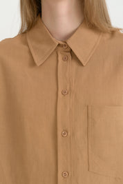 Linen Crop Shirt - Camel