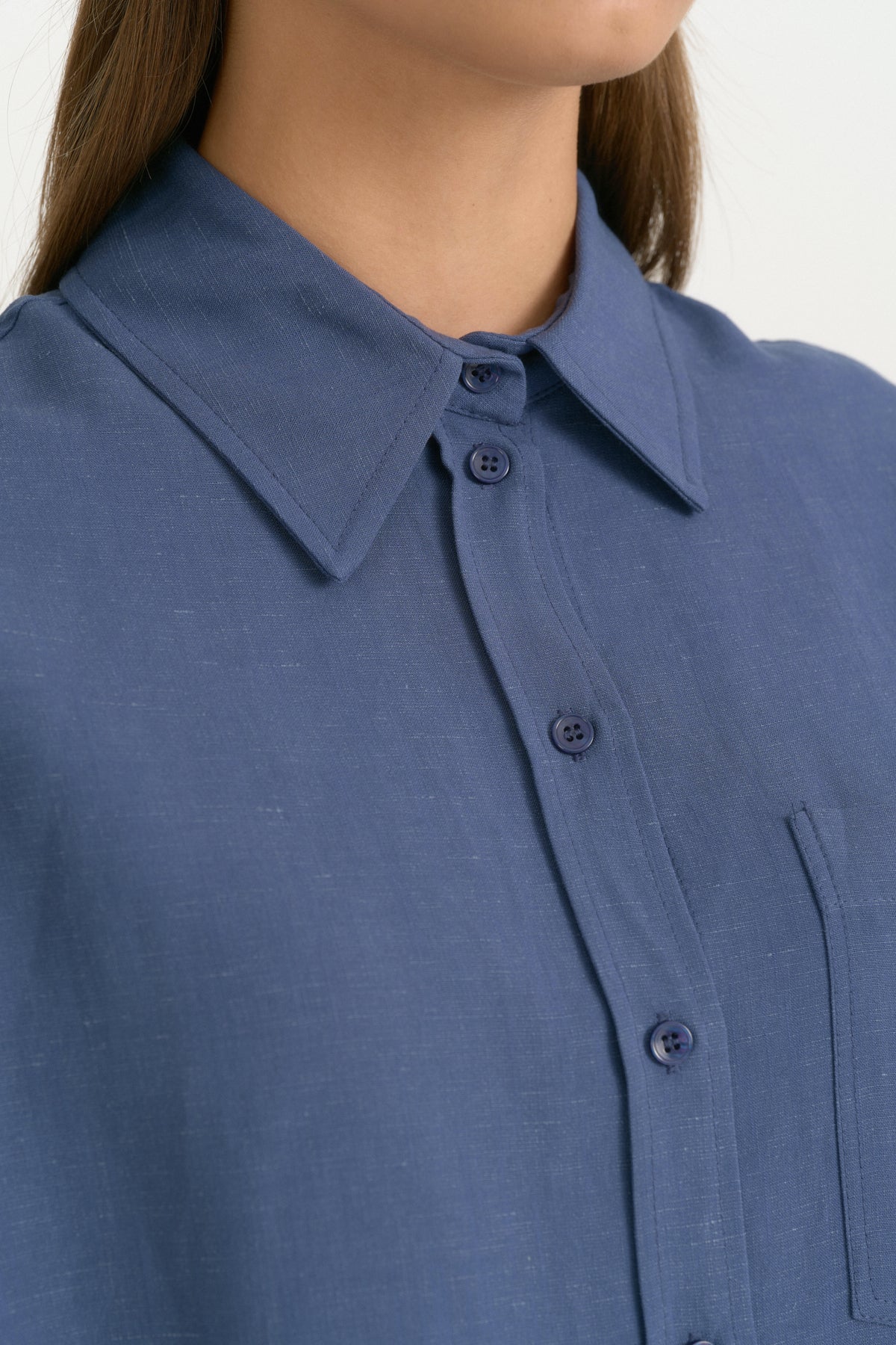 Linen Crop Shirt - Indigo