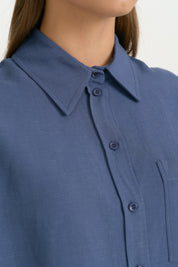 Linen Crop Shirt - Indigo