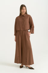 Linen Crop Shirt - Coffee