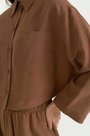 Linen Crop Shirt - Coffee