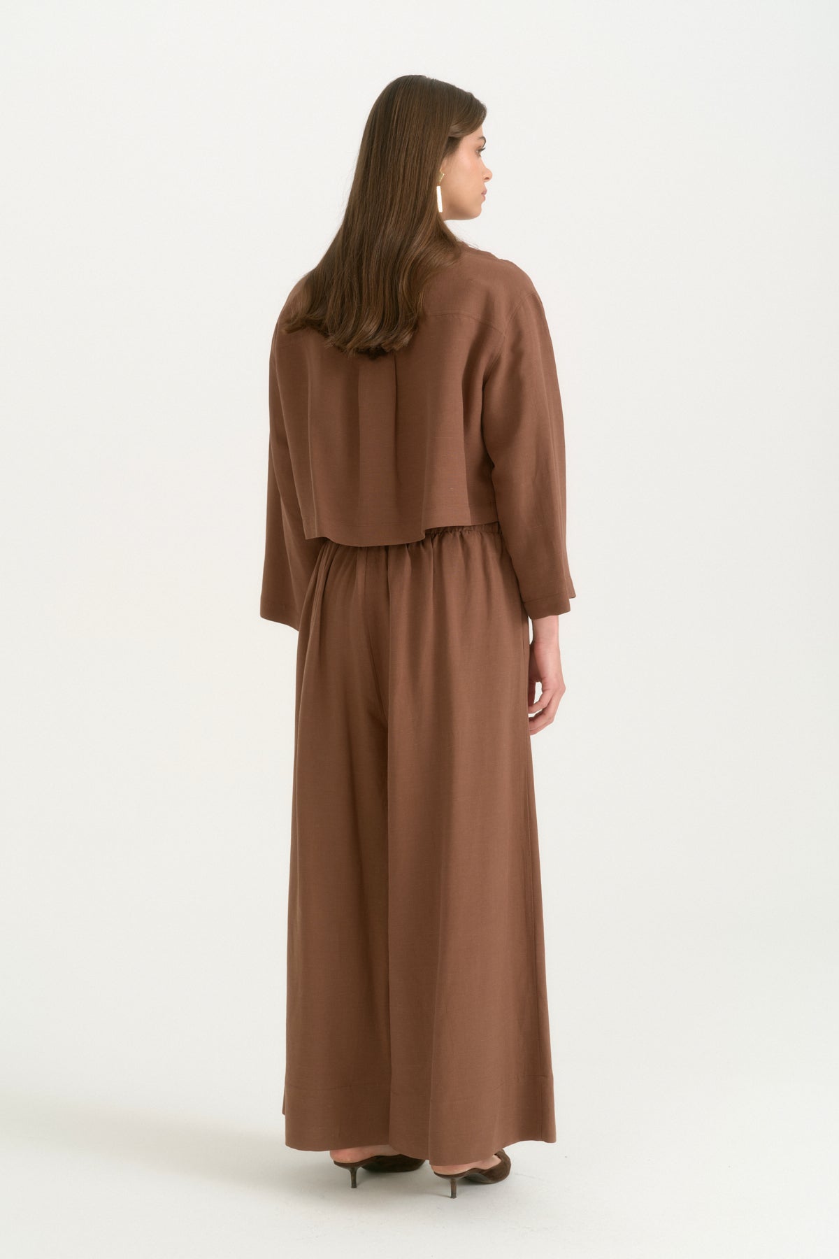 Linen Crop Shirt - Coffee