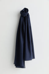 Linen-Effect Natural Lyocell Shawl - Navy Blue
