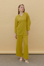 Keten Kruvaze Kimono Pantolon Takım - Asit