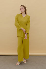 Keten Kruvaze Kimono Pantolon Takım - Asit