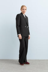 Kılıç Yaka Çizgili Blazer Ceket - Füme