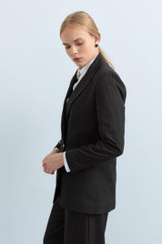 Kılıç Yaka Çizgili Blazer Ceket - Füme