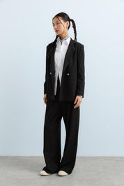 Kılıç Yaka Çizgili Blazer Ceket - Siyah