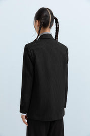 Kılıç Yaka Çizgili Blazer Ceket - Siyah