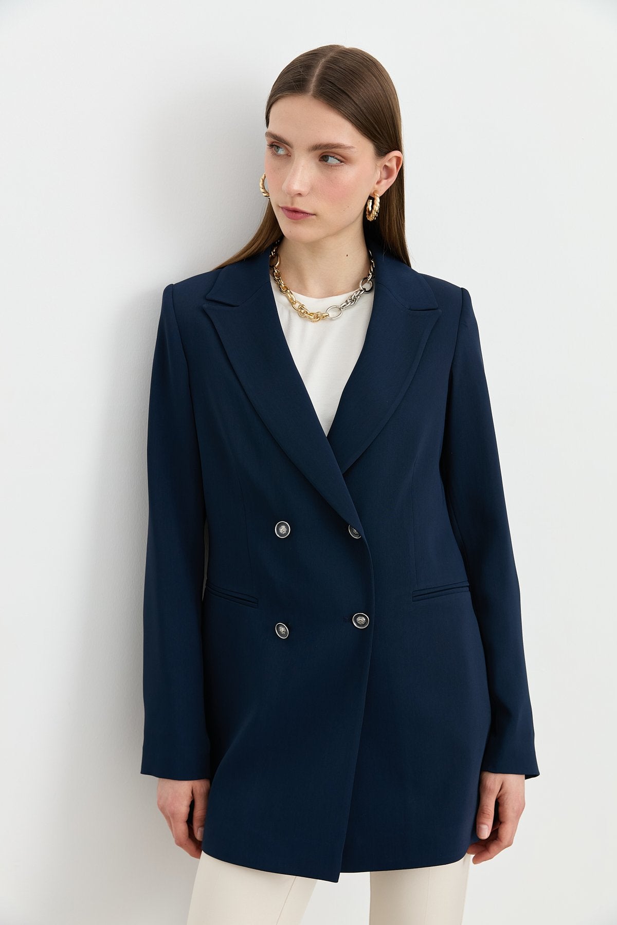 Kırlangıç Yaka Blazer Ceket - Lacivert