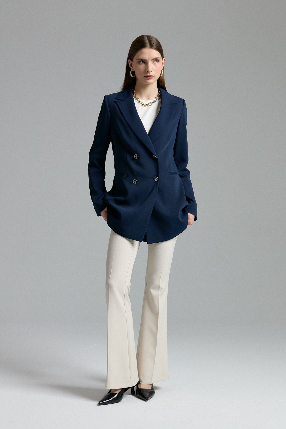 Kırlangıç Yaka Blazer Ceket - Lacivert